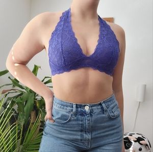 Blue Free People Galloon Lace Halter Bra